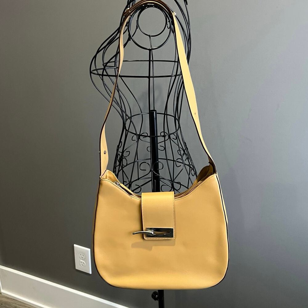 Barbara Milano Italian Smooth Leather Shoulder Handbag Purse Tan Color